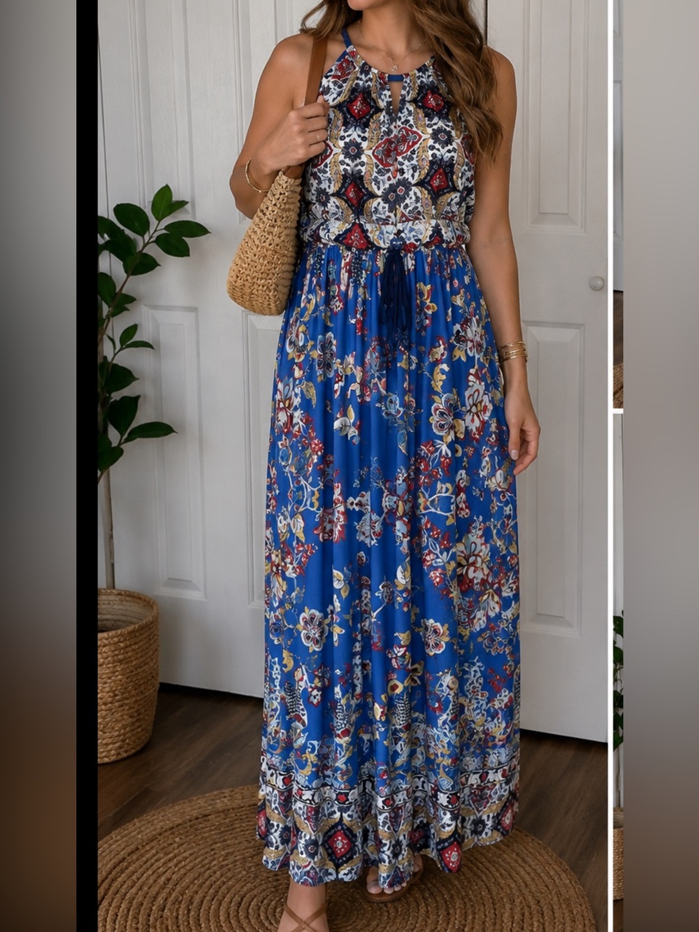Gilli Blue Floral Halter Maxi Dress with Multicolor Print